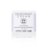 Little Seed Farm lavender deodorant cream jar closeup showing silky texture for long-lasting freshness.