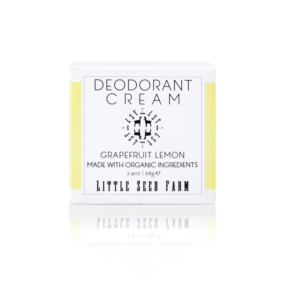 Little Seed Farm grapefruit lemon deodorant jar shows aluminum-free formula for sensitive skin
