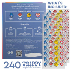 LivaClean Superstar Trippy patch closeup reveals ultra-thin hydrocolloid surface for discreet coverage