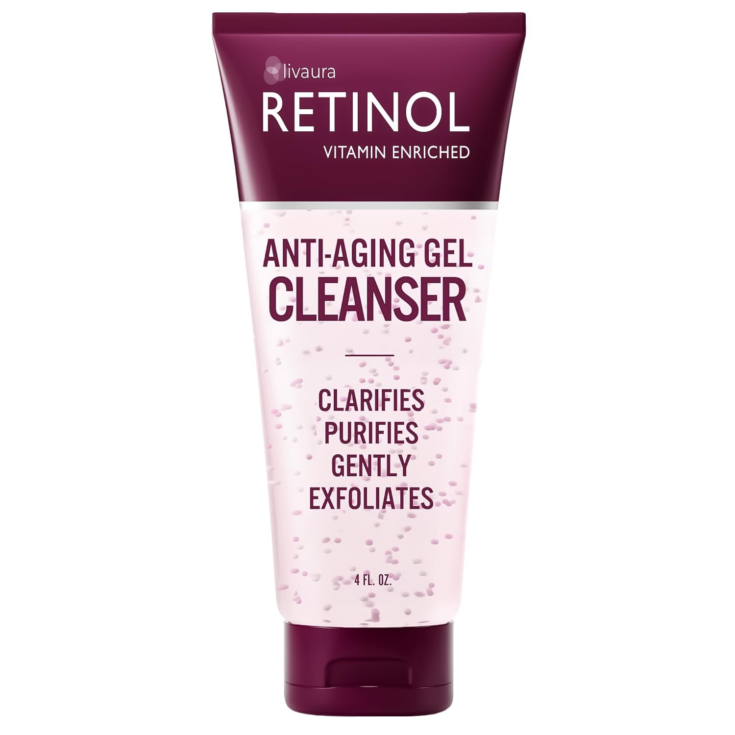 LIVAURA Retinol Gel Cleanser bottle cleanses pores and removes makeup.