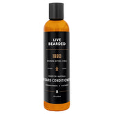 Live Bearded beard conditioner 8oz jar close-up promoting softer, manageable facial hair.