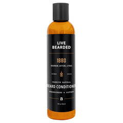 Live Bearded beard conditioner 8oz jar close-up promoting softer, manageable facial hair.