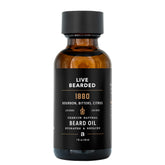 Live Bearded beard oil in an amber bottle, showcasing premium beard and skin hydration.