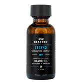 Live Bearded Beard Oil Legend Scent bottle showcases hydrating nourishment for beard and dry skin.