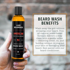 Live Bearded cedar-vetiver-bergamot essentials highlight natural scent profile.