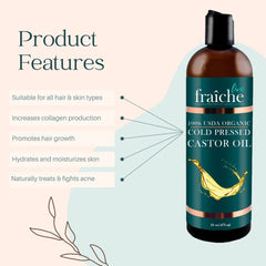 Live Fraiche castor oil bottle being poured for lashes and brows care