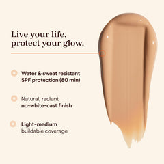 Live Tinted Hueguard skin tint application on face for buildable coverage