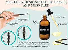 Live Fraiche organic castor oil purity shot emphasizing natural ingredients for gentle lash and brow conditioning.
