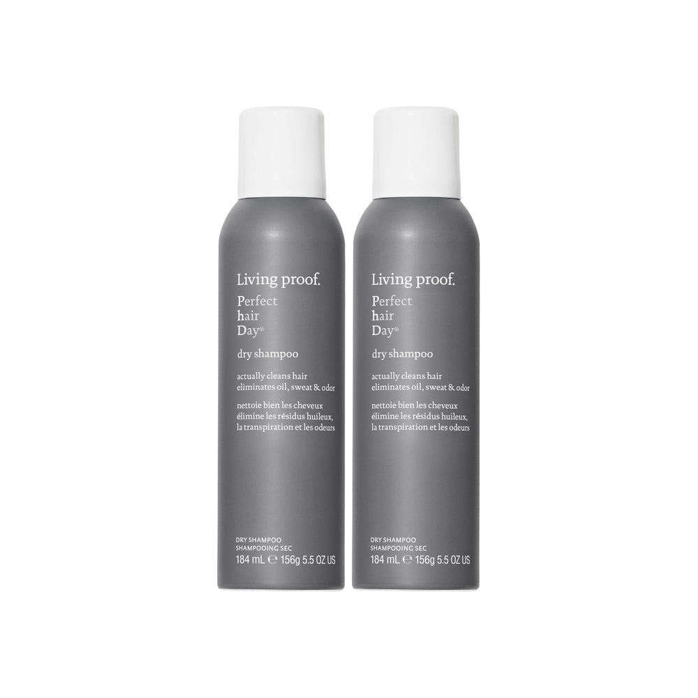 Living proof dry shampoo bottle front promotes a refreshed look between washes.