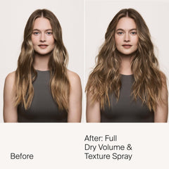 Living proof Full Dry Volume & Texture Spray before-after showcases lifted roots and textured ends.