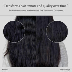 Living Proof Perfect Hair Day Conditioner on glossy hair demonstrates enhanced shine.