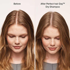 Living Proof Perfect Hair Day Dry Shampoo being sprayed on hair for quick refresh