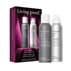 Living Proof Presenting Double the Clean original dry shampoo bottle closeup for oil control