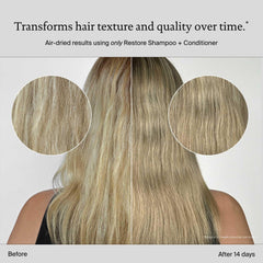Living Proof Restore Conditioner on damp hair delivers detangled, smooth strands.
