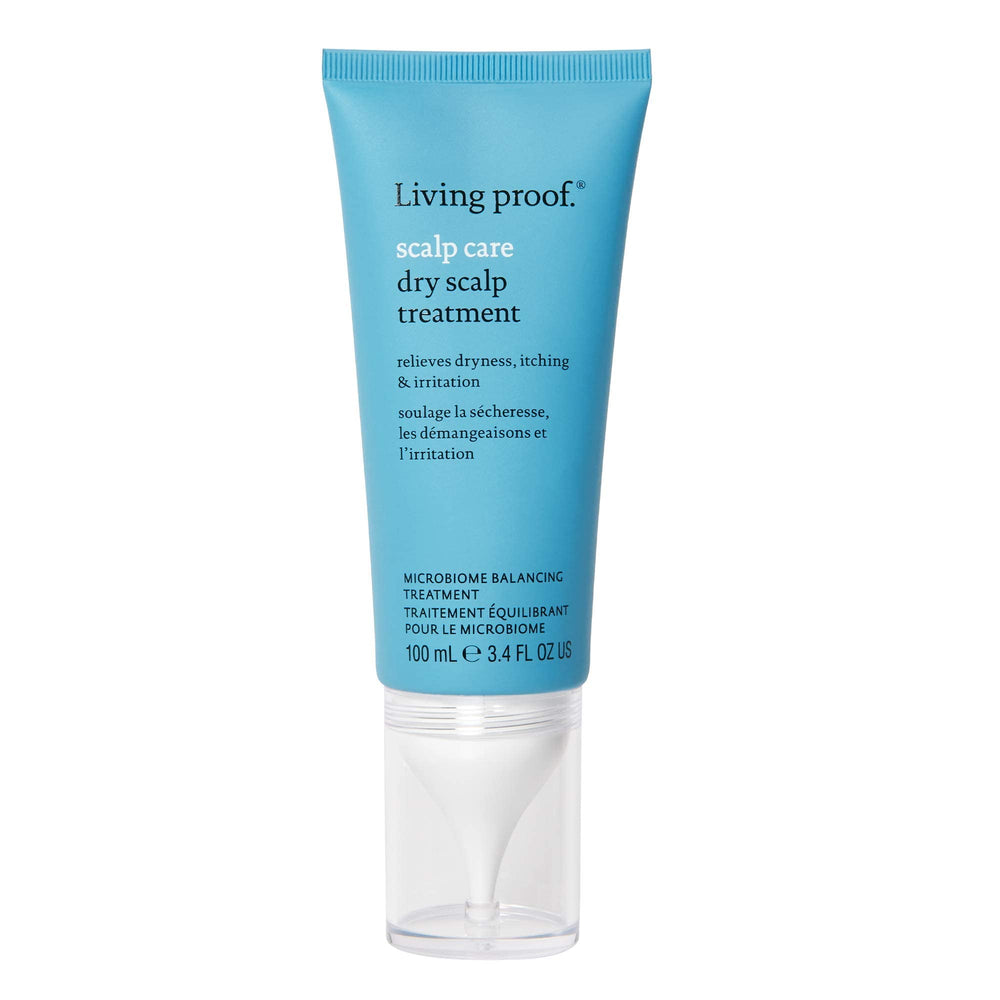 Living Proof Scalp Care dry scalp treatment bottle delivering instant hydration.
