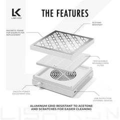 LK Lisa Kon nail dust collector top view highlights broad dust adsorption from all directions