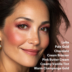 llasido baked face palette bronzer swatch on cheek offers warm, sculpted definition