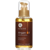 L LUSETA Argan Oil Hair Serum bottle provides nourishing shine.