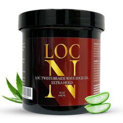 LOCN Edge Gel Extra Hold bottle closeup for frizz control