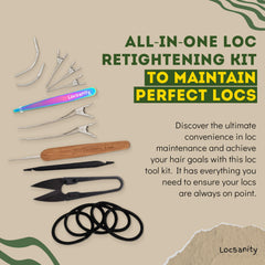 Locsanity dreadlock tool kit in use on a smooth loc section for faster maintenance.