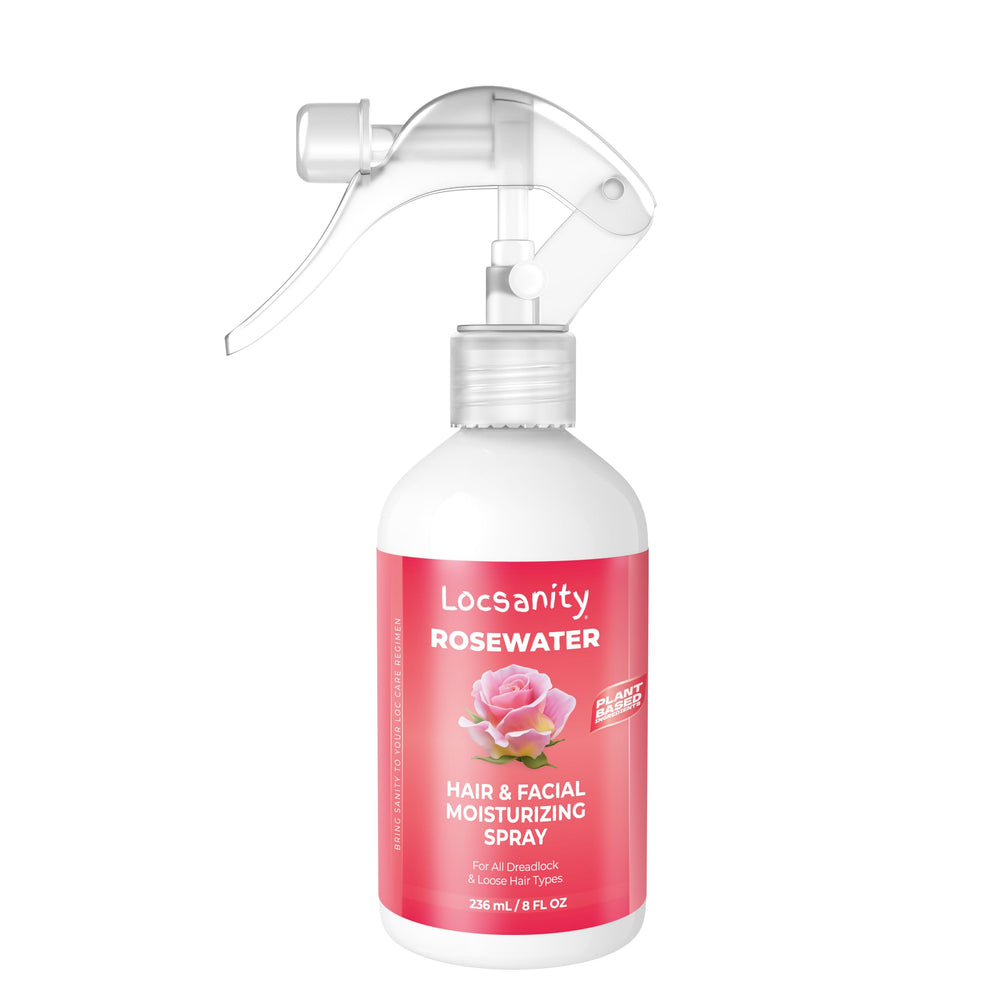 Locsanity rosewater spray face mist 8oz bottle for daily hydration and glow.