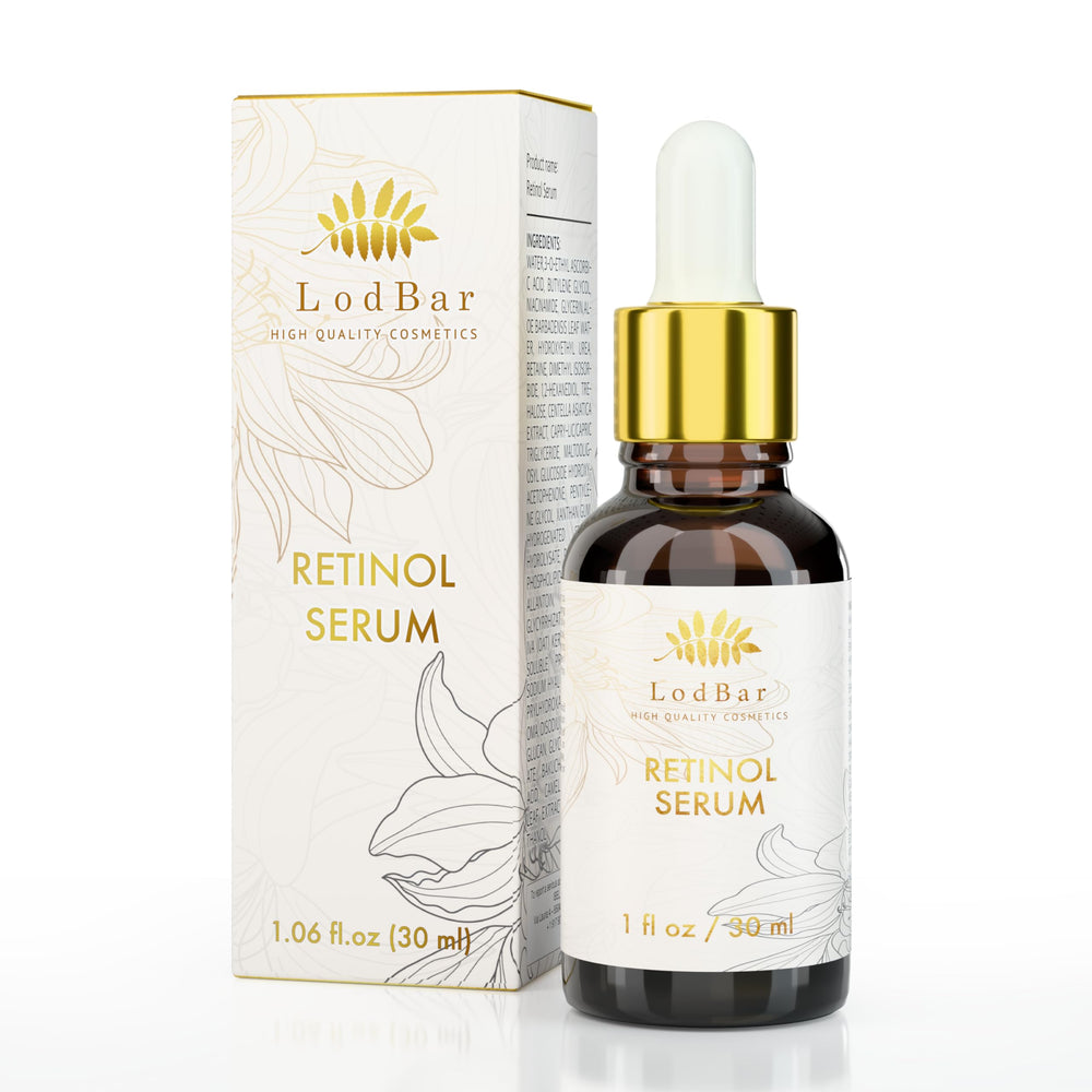 LodBar Retinol Serum bottle with pump for easy, mess-free application.