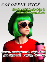 LOHO MAGICA neon pink short bob wig for playful outfits and celebrations.