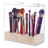 LOHRYVIO acrylic makeup brush holder with lid keeps brushes tidy and dust-free.