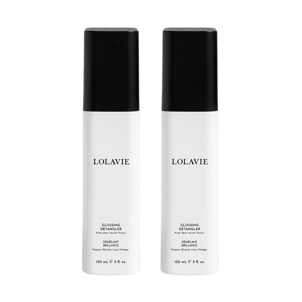 LolaVie Glossing Detangler bottle closed, promoting detangling and shine.