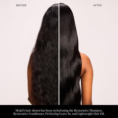 LolaVie leave-in applied to damp hair during blow-dry routine