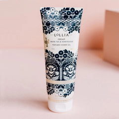 LOLLIA Dream Shower Gel ingredients featuring aloe, honey, and mango for moisture