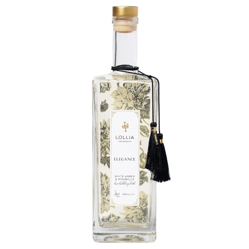 LOLLIA Elegance Bubble Bath bottle in a spa setting for a relaxing soak.