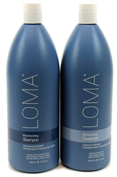 Loma Moisturizing Shampoo bottle closeup highlighting hydration for dry, color-treated hair.