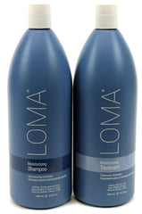 Loma Moisturizing Shampoo bottle closeup highlighting hydration for dry, color-treated hair.