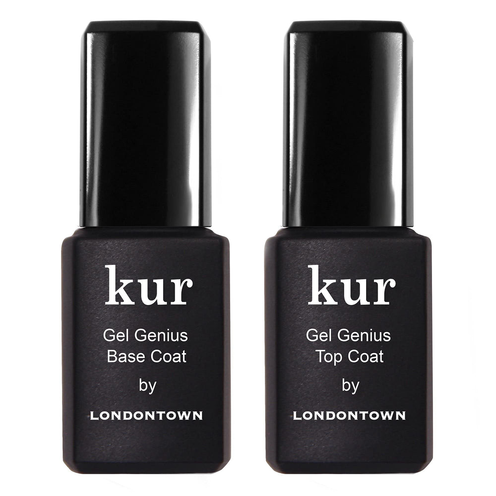 LONDONTOWN Kur Gel Genius Set base coat close-up for durable nail foundation and smooth color grip.