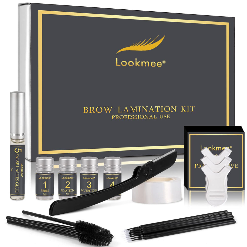 Lookmee eyebrow lamination kit packaging shows a complete at-home brow solution.