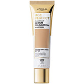 L'Oreal Paris Age Perfect Radiant Serum Foundation bottle with SPF 50 provides hydrated, even coverage.