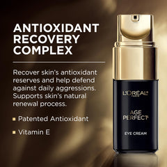 L'Oreal Paris Age Perfect eye cream jar close-up highlighting smooth texture.