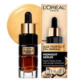 L'Oreal Paris Age Perfect Midnight Serum bottle closeup for luxury nightly hydration.