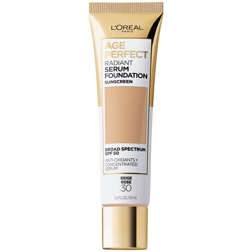 L'Oreal Paris Age Perfect Radiant Serum Foundation beige-rose bottle-pump boosts hydration and even tone