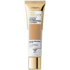 L'Oreal Paris Age Perfect foundation Golden Sun bottle close-up showing radiant finish and glow