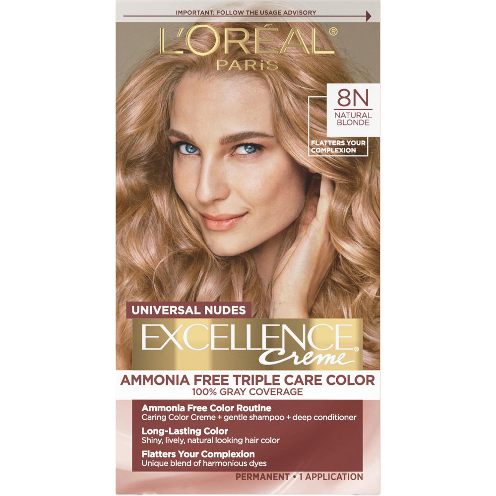 L'Oreal Paris Excellence Universal Nudes color-application demonstrates natural gray coverage