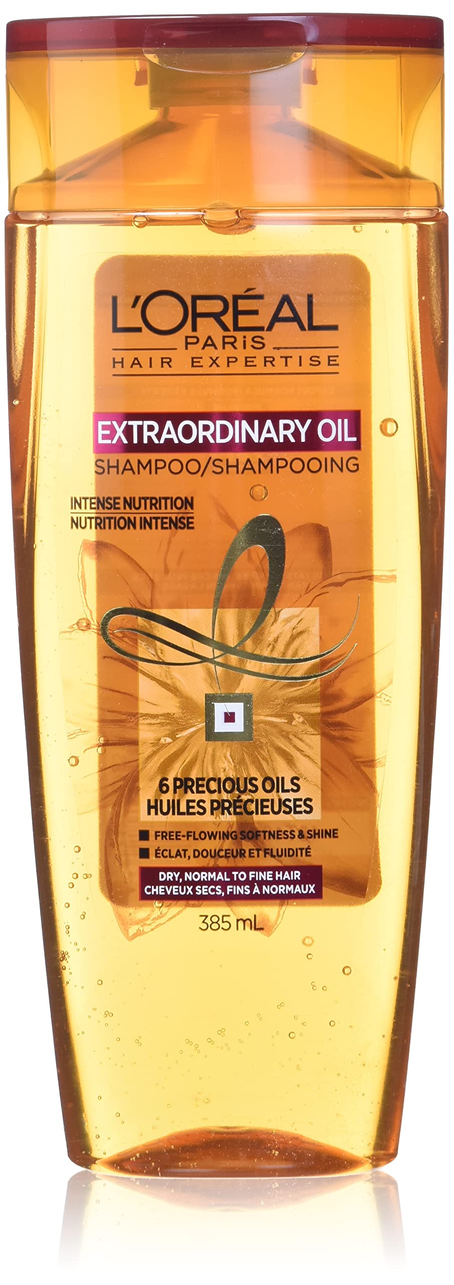 L'Oreal Paris Extraordinary Oil Shampoo bottle front shows hydration for dry hair.