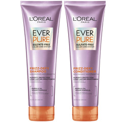 L'Oreal Paris Frizz Defy shampoo bottle shows color protection and humidity resistance.