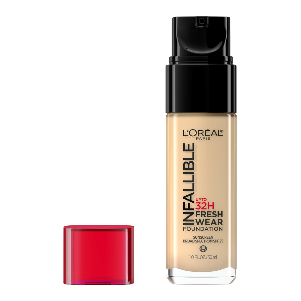 L'Oreal Paris Infallible Fresh Wear 425 Linen bottle shows lightweight, longwear coverage for natural results