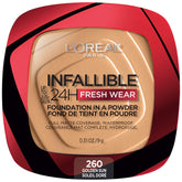 L'Oréal Paris Infallible Fresh Wear Foundation Powder Golden Sun packaging showcases durable, long-wear design.