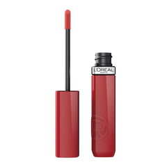 L'Oreal Paris Infallible Lacque lipstick Drunk In Rose bottle closeup for all-day lacquer shine.