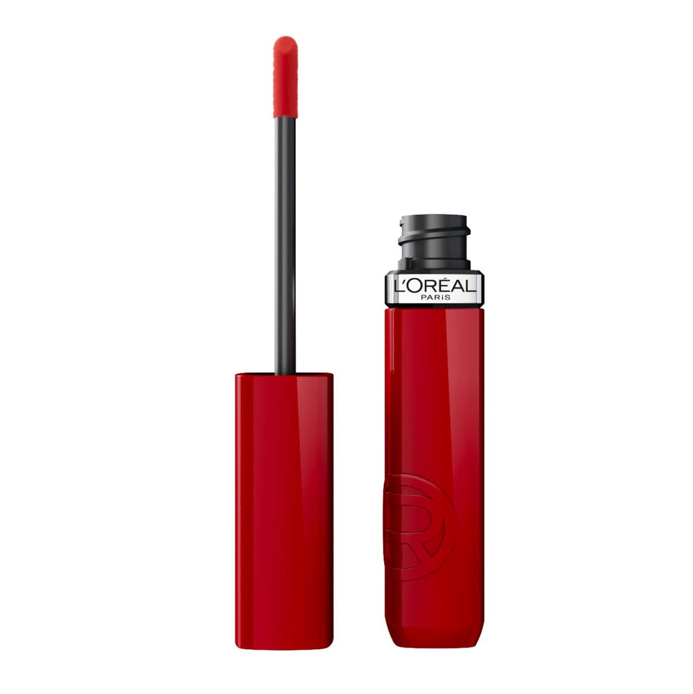 L'Oreal Paris Infallible Lacque Resistance swatch in Le Rouge Paris shows lacquer shine and color payoff.