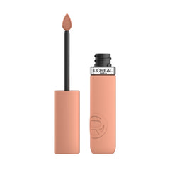 L'Oreal Paris Infallible Matte Resistance lipstick packaging closeup for durable color.