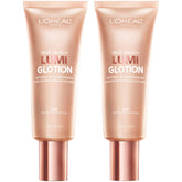 L'Oreal Paris Lumi Glotion bottle application for hydrated natural radiance